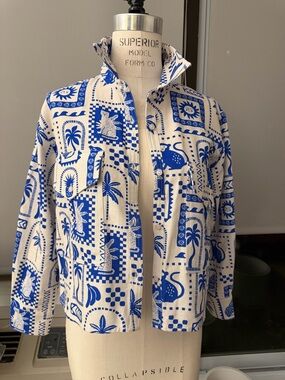 NWOT PEPA LOVES Blue & Cream Summer Print Button-Up Shirt Jacket SIZE SMALL